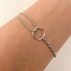 Minimal Silver Circle Link Bracelet - Women's Jewelry